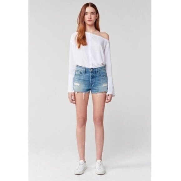 3x1 Jean Shorts 27 W2 Mason Mid Rise Boyfriend Bleeker Button Medium Blue Italy - Picture 6 of 11